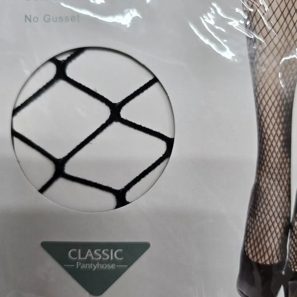 Cindy Love Black Fish Net Panty Hose S-XXXL Stretch 1 Pair NIP